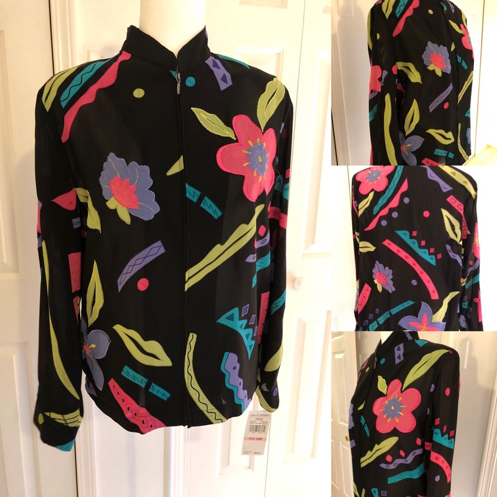 Alfred Dunner Sheer Jacket Black w/ Print